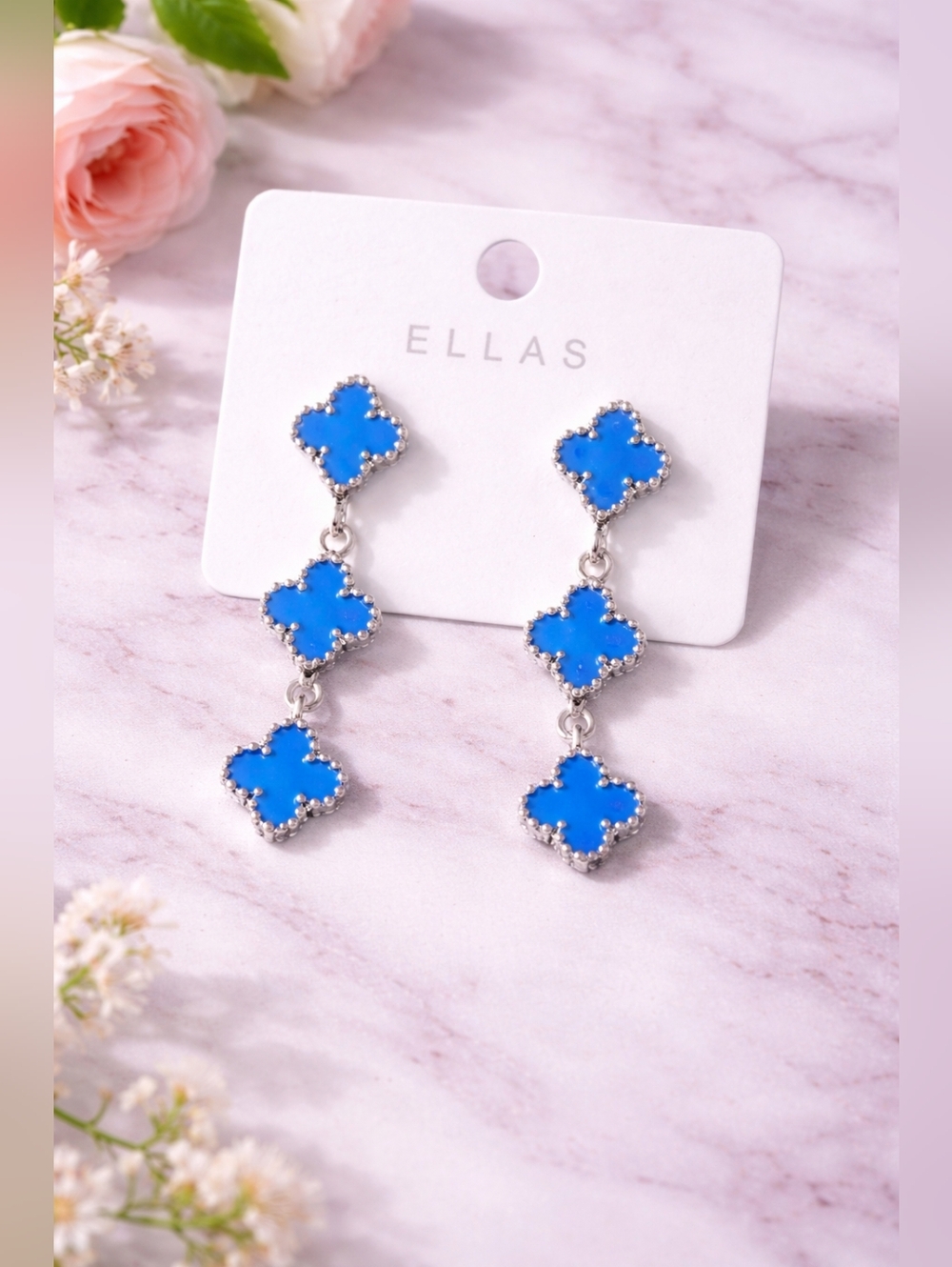 Ella Bright Blue Clover Dangle Earrings